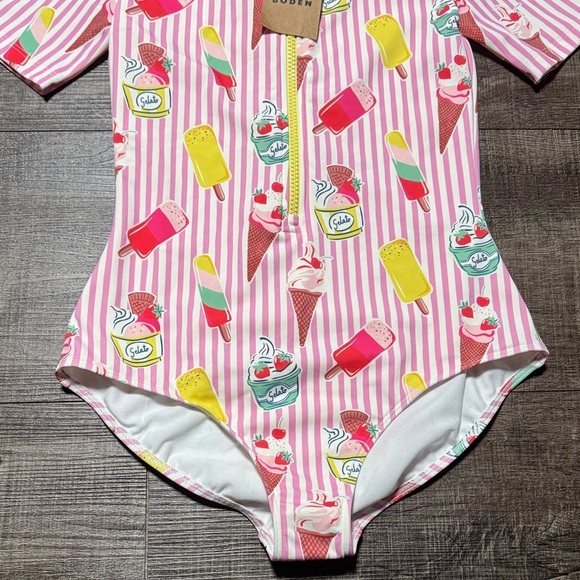 Mini Boden Pink Striped Ice Cream Swimsuit - Picture 4 of 9